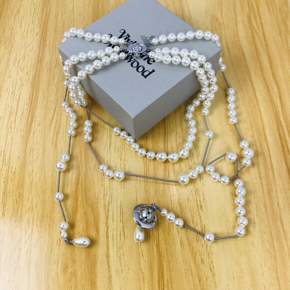 NEW Vivienne Westwood Brooken pearl necklace Silver - Picture 8 of 10